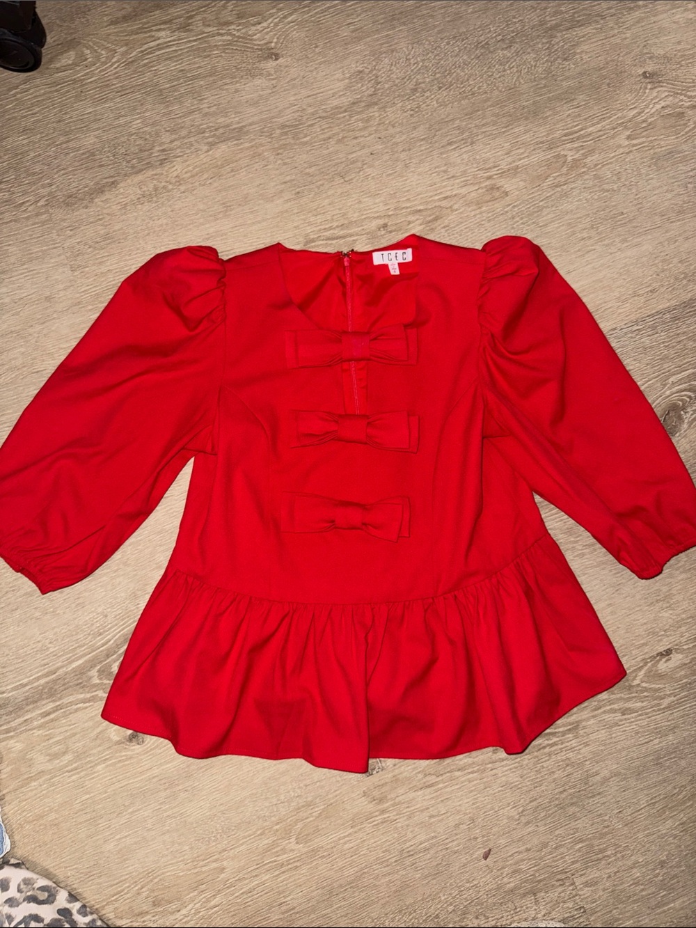TCEC Red Bow Front Peplum Top